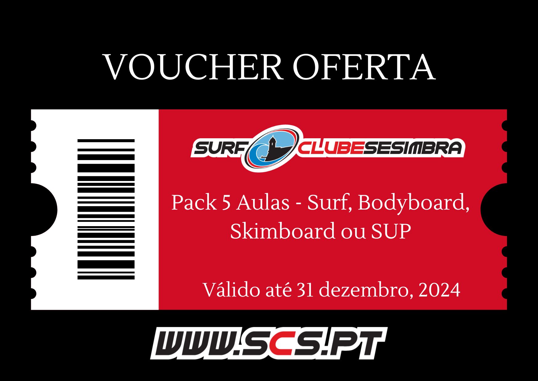 Voucher Oferta Pack 5 Aulas - Surf, Bodyboard, Skimboard ou SUP